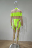 Lichtgroene Mode Sexy Patchwork Doorschijnende Half Een Coltrui Skinny Jumpsuits