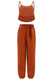 Orange Sexy Casual Solid Backless Spaghetti Strap Sleeveless Two Pieces