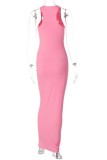 Roze Casual Solid Basic O-hals Lange jurkjurken