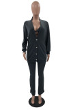 Dark Gray Fashion Casual Solid Cardigan Vests Pants Long Sleeve Three-piece Set