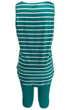 Vert armée mélange Casual Slip Striped Print Two Piece Suits Stripe Plus Size