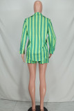 Light Green Casual Print Patchwork Turndown Collar Long Sleeve Two Pieces