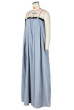 Light Blue Celebrities Solid Patchwork With Belt Strapless Straight Jumpsuits