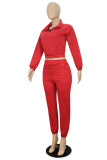 Red Fashion Casual Solid Patchwork Zipper Collar Long Sleeve Two Pieces