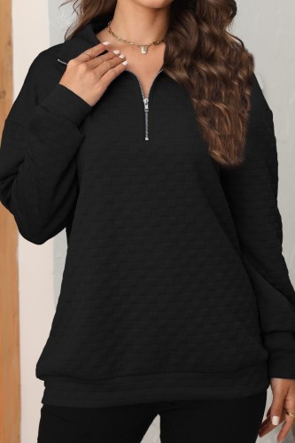 Black Casual Solid Basic Turndown Collar Tops