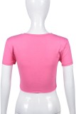 Pink Casual Letter Print Ripped O Neck T-Shirts