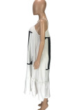 ホワイトファッションオフショルダーノースリーブスリップスワッガー膝丈プリントドレス