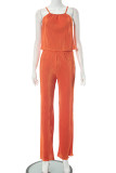 Orange Casual Solid Patchwork Fold Spaghetti Strap Sleeveless Two Pieces