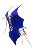 Blue Sexy Solid Cross Straps Swimwears