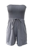 Grey Casual Solid Backless Strapless Plus Size Romper