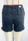 Pantalones cortos de mezclilla de cintura alta con estampado de calle azul oscuro