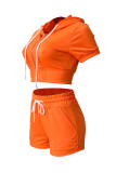 Arancione Moda Casual Solido Basic Colletto con cappuccio Manica corta Due pezzi