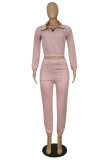Pink Fashion Casual Solid Patchwork Zipper Collar Long Sleeve Two Pieces