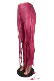 Rose Red Fashion Casual Solid Tassel Patchwork Regular High Waist Pencil Trousers