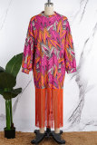 Veelkleurige casual print kwastje patchwork jurken met halve coltrui en lange mouwen