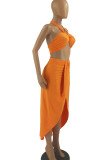 Tangerine Red Sexy Solid Patchwork Halter Due Pezzi