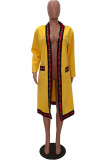 Yellow Casual Patchwork Cardigan Outerwear