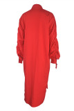 Robe chemise à manches longues à col rabattu et à la mode décontractée rouge