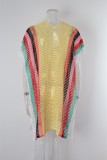 Желтое сексуальное пэчворк выдолбленное прозрачное контрастное купальное платье накидка