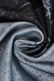 Blauwe casual straatprint patchwork ronde hals grote maat twee stuks