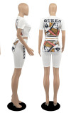 Blanc Casual Street Print Bandage Patchwork O Neck Short Sleeve Two Pieces