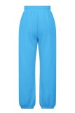 Blue Casual Solid Basic Regular High Waist Conventional Solid Color Trousers