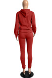 Rose Rood Mode Casual Solid Basic Hooded Kraag Lange Mouw Twee Stukken