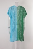 Turkoois sexy patchwork uitgehold doorzichtig vest met contrasterende badkleding
