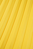 Gele casual effen Frenulum geplooide V-hals jurken met lange mouwen