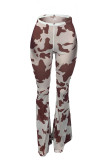 Rose Red Casual Print Skinny High Waist Conventional Full Print Trousers