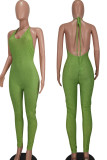 Groene sexy effen patchwork skinny jumpsuits met spaghettibandjes