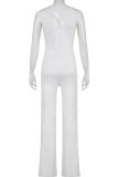 Witte sexy stevige patchwork backless spaghettibandjes bootcut jumpsuits