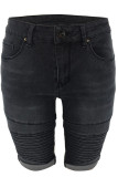 Pantaloncini di jeans a vita alta con piega patchwork in tinta unita grigia