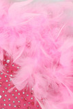 Розовое сексуальное однотонное платье в стиле пэчворк с перьями и горячим дрелью на тонких бретелях