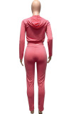 Rose Pink Casual Solid Patchwork Zipper Hooded Collar Long Sleeve Two Pieces