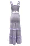 Purple Casual Solid Backless Spaghetti Strap Sleeveless Two Pieces