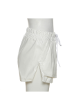 White Sexy Solid Patchwork Straight High Waist Straight Solid Color Bottoms
