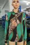 Top con colletto rovesciato con fibbia patchwork con stampa casual con stampa leopardata