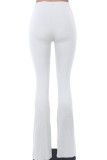 Pantalon de couleur unie conventionnel à taille haute décontracté solide évidé blanc