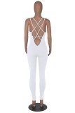 Witte Sexy Casual Solid Backless U-hals Skinny Jumpsuits