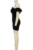 Черные сексуальные однотонные лоскутные асимметричные платья-юбки-карандаши с открытыми плечами