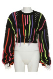 White Casual Street Tassel Patchwork Tops