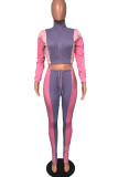 purple Fashion Casual Solid Patchwork Zipper Collar Long Sleeve Two Pieces