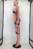 Farbe Sexy Print Backless Spaghetti Strap Ärmelloses Kleid Kleider