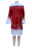Blanc rouge élégant imprimé patchwork plumes hors de l'épaule une étape jupe robes