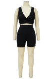 Black Casual Solid Basic V Neck Sleeveless Two Pieces