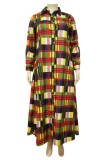 Разноцветное повседневное платье-рубашка в стиле пэчворк с отложным воротником Платья больших размеров (без пояса)