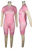 Pink Casual Sportswear Print Patchwork O Neck Short Sleeve Two Pieces