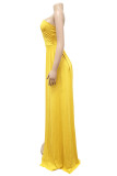 Gelbes Mode-reizvolles festes Patchwork-rückenfreies Schlitz-One-Shoulder-Abendkleid