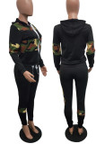 Green Casual Print Patchwork Hooded Collar Long Sleeve Two Pieces